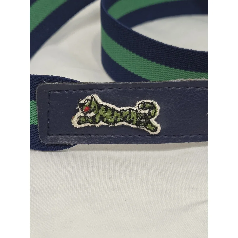 Le Tigre Web‎ Stretch Belt Mens 33 Navy Blue Green Striped Canvas Preppy Logo